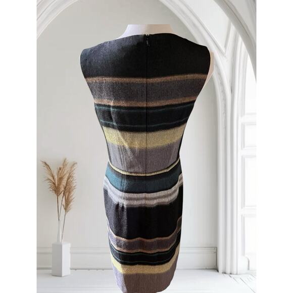 Hugo Boss US 4 S Dicoris Sleeveless Stripe Wool Knee Length Green Gray Dress - Picture 8 of 14